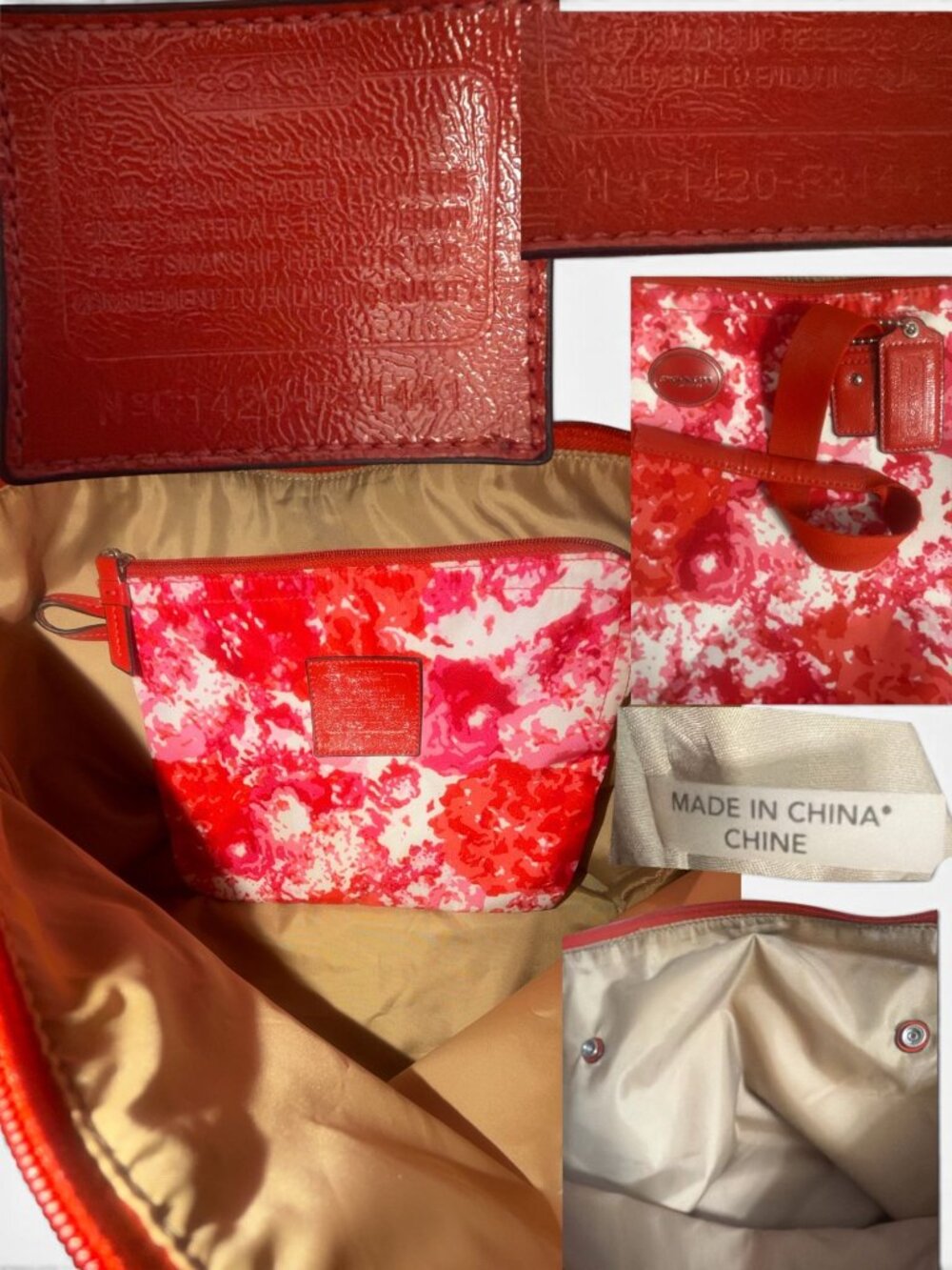 Coach Getaway Packable Weekender Tote F31441 Red Pink Floral Nylon Bag + Pouch - Picture 9 of 11